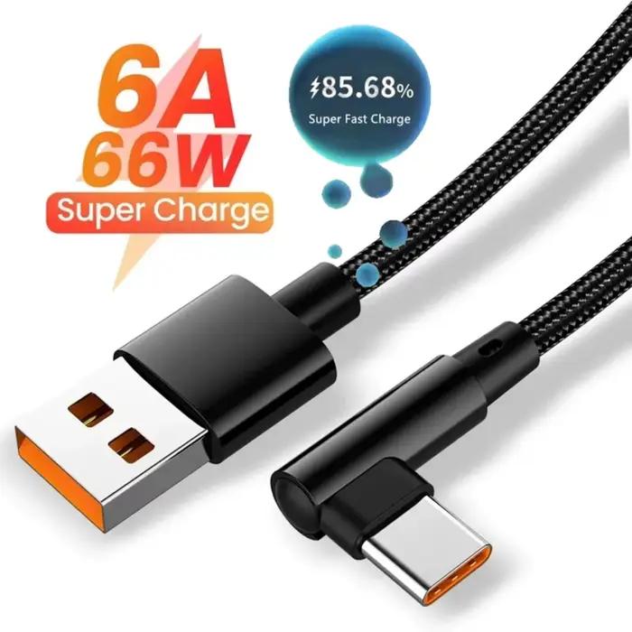 Câble de charge rapide USB vers Type C à angle de 90 degrés 66W 6A