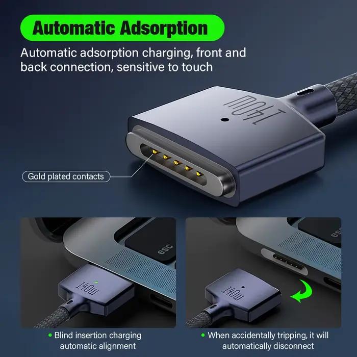 Câble magnétique de charge rapide USB Type C vers MagSafe3 140W PD 3.1 pour Macbook Air Pro 14 16 M2 Mac MagSafe 3