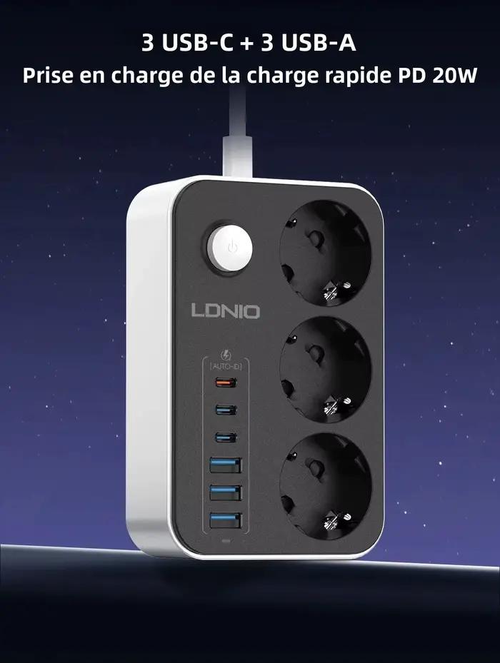 Multiprise LDNIO 3 Prises 6 Ports USB