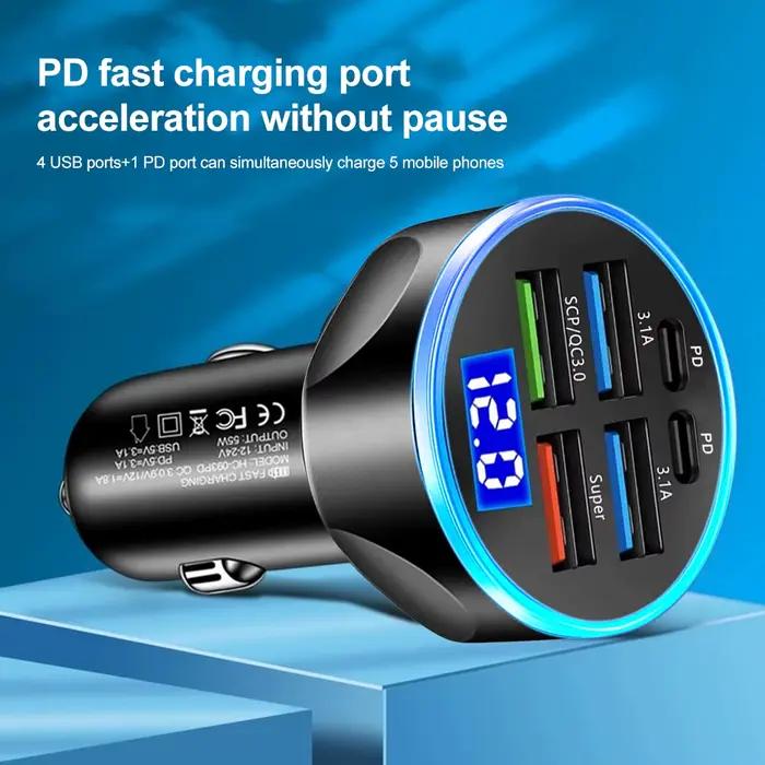 66-250W PD chargeur de voiture QC3.0 Charge rapide un à Six prise allume-cigare