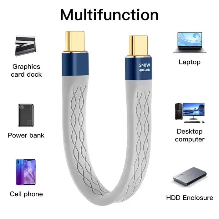 Câble USB C vers USB C 240W 40Gbps 8K vidéo Flexi FPC plat mince pour MacBook et autres appareils numériques occasions spéciales