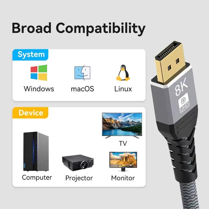 Câble DisplayPort 8K 60Hz DP 1.4 4K 144Hz pour PC Portable Projeteur Télévision Câble Audio Vidéo Noir 1 2 3 Mètres Occasions Spéciales