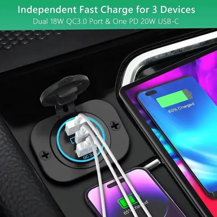 Prise de courant USB-C 12V PD 30W étanche avec interrupteur d'alimentation pour voiture bus camion marine et autres usages spéciaux