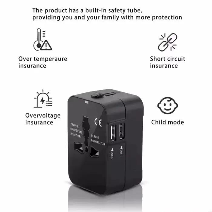 Chargeur de Voyage Universel avec Deux Ports USB Compatible EU US UK AU Occasions Spéciales et Pratique Pour Voyages Familiaux et Business Trips