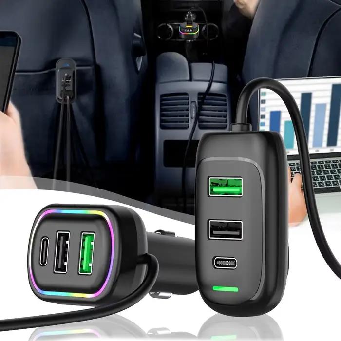 Chargeur de Voiture d'Extension Avant et Arrière USB Type-C à 6 Ports Compatible avec Téléphones Tablette Caméra Numérique Occasions Spéciales