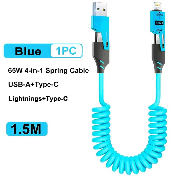 65W 4 en 1 câble de données court à ressort 6A USB Type C