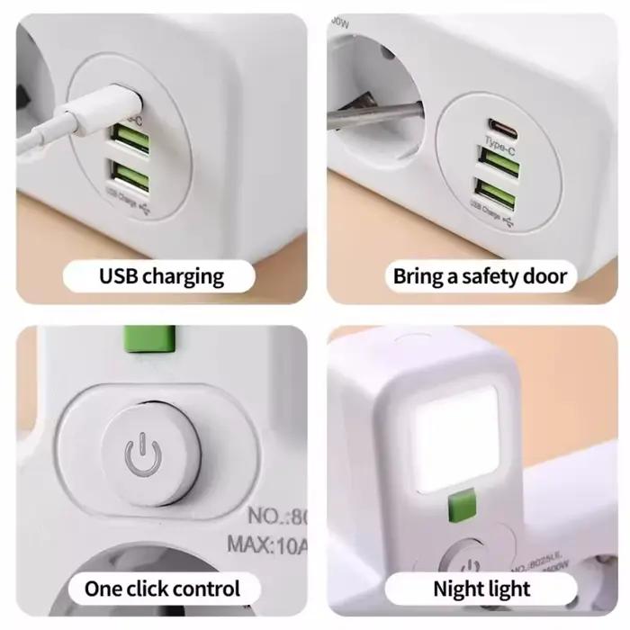 Multiples prises AC prise ue multiprise sans câble d'extension avec Ports USB protection contre les surtensions filtre réseau commutateur individuel