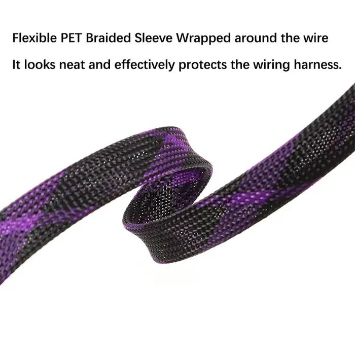 Gaine de câble haute densité tressée PET isolée extensible protection pour fils coloris violet et noir diamètres variés pour usage domestique et professionnel