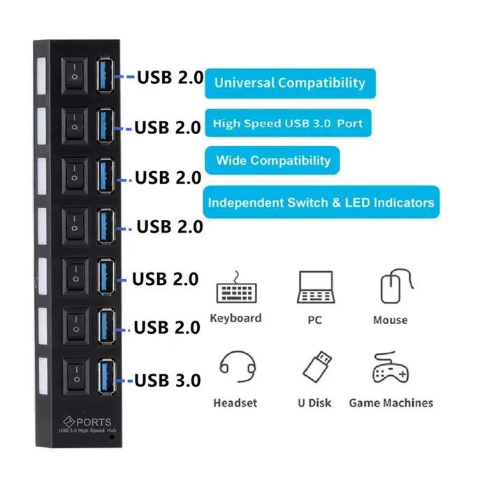 Séparateur de Hub USB 3.0 avec Adaptateur Secteur pour 7 Ports USB 3.0 - Compatible Windows XP/Vista/7/8/10 et Mac OS Occasions Spéciales Bureau Professionnel