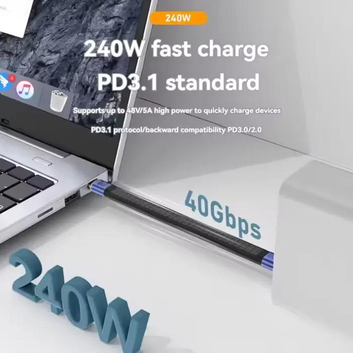 Câble court USB4 40Gbps transfert de données 240W PD charge rapide Interface Thunderbolt 4/3 cordon USB-C plat pour ordinateur portable téléphone tablette