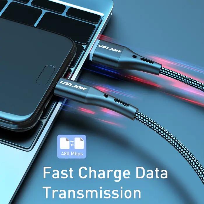 USLION 3A câble Micro USB charge rapide pour Samsung Xiaomi Huawei Realme OPPO Android téléphone portable USB cordon de données 0.5/1/2/3M