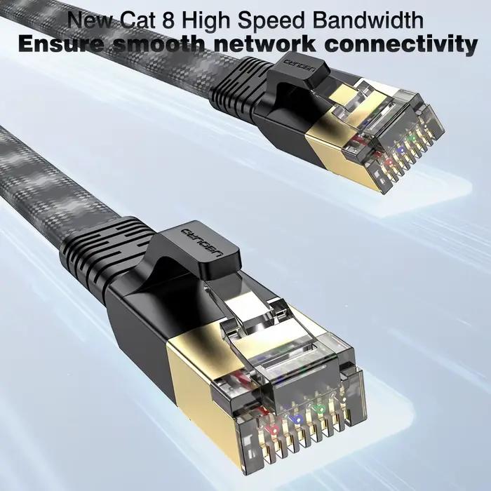 UGOURD câble Internet haute vitesse Cat8 noir-gris 40Gbps 2000MHz bande passante RJ45 blindé réseau LAN