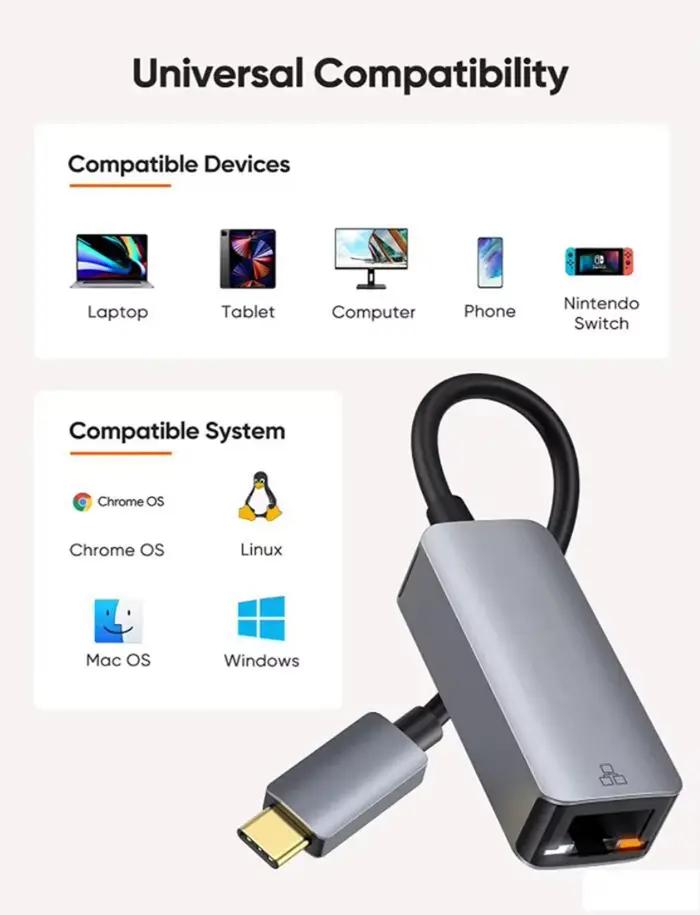 Adaptateur USB C vers Ethernet 1000M