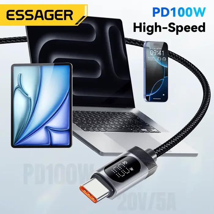 Câble USB C à affichage numérique Essager pour iPhone 17 16 15 Xiaomi Huawei 100W PD charge rapide pour Macbook iPad
