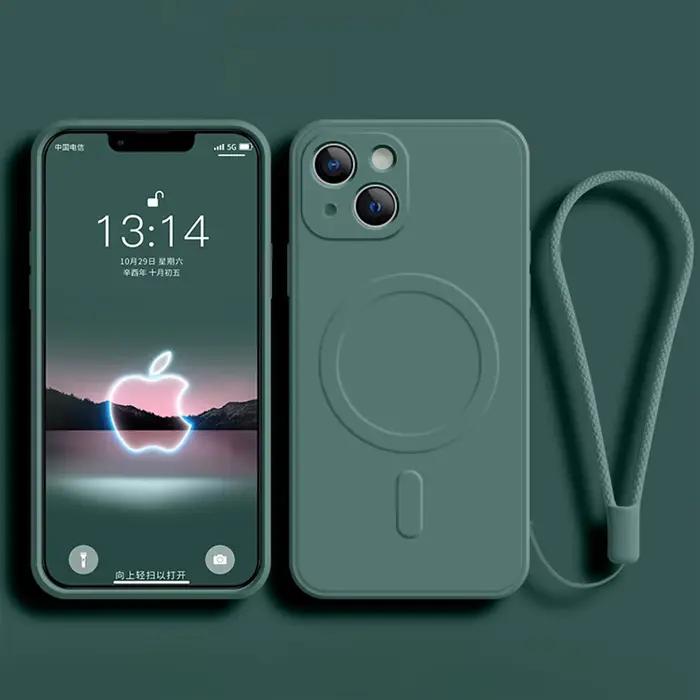 Pour Magsafe étui de Charge magnétique sans fil pour iPhone 16 17 15 14 13 12 11 Pro Max Plus Mini 16e housse de sangle en Silicone liquide souple