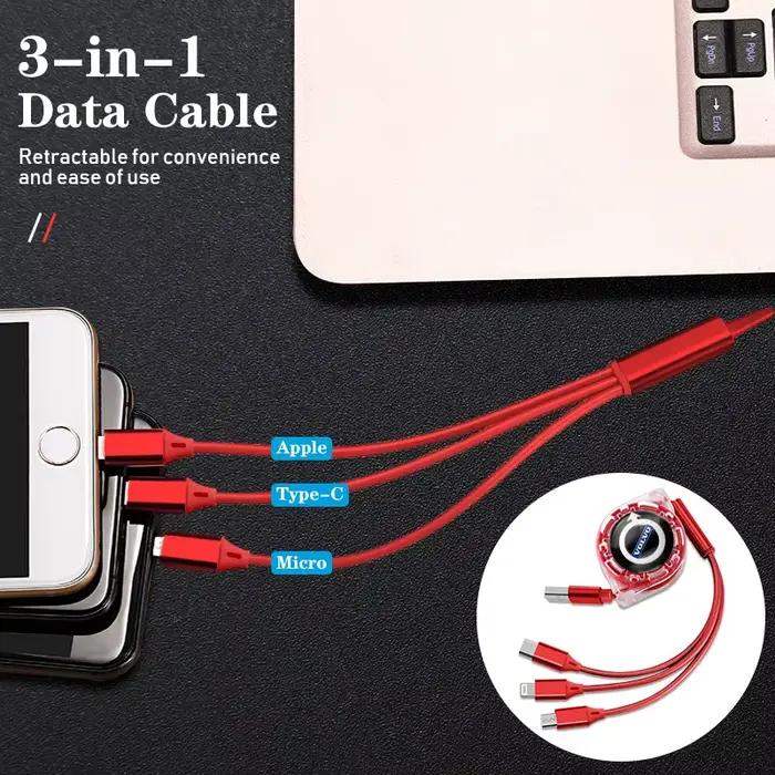 Câble de chargement de voiture Micro USB Type C 3 en 1