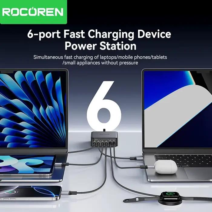 Rocoren 270W GaN chargeur 6 ports bureau charge rapide USB Type C chargeur centrale électrique Portable pour iPhone 16 Pro Max Xiaomi