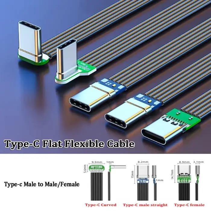 Câble Plat Flexible USB 3.1 Type-C 50cm Polyvalent Transmissions Données Charge Rapide Forme L Silicone Occasions Spéciales