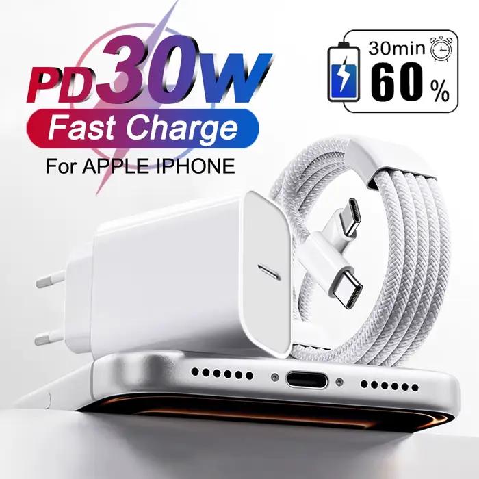 Chargeur rapide PD 30W pour iPhone 11 12 13 14 15 16 17 Pro Max avec câble USB Type C universel pour prise US EU et plus