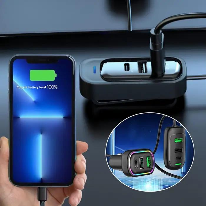 Chargeur de Voiture d'Extension Avant et Arrière USB Type-C à 6 Ports Compatible avec Téléphones Tablette Caméra Numérique Occasions Spéciales