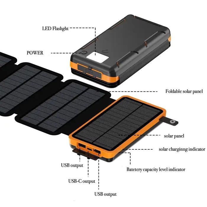 Batterie Portable Solaire 50000mAh avec Panneaux Pliables pour Camping et Activités Extérieures Charge Rapide USB-A USB-C
