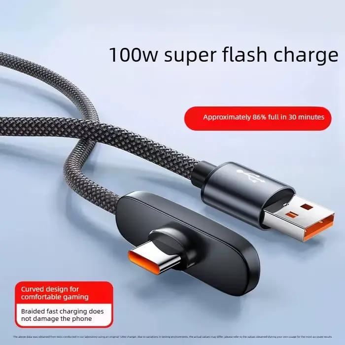 Câble de charge rapide 100W à angle droit 90 degrés USB C Type C, cordon de données pour téléphone portable, câble de charge rapide pour Samsung MI