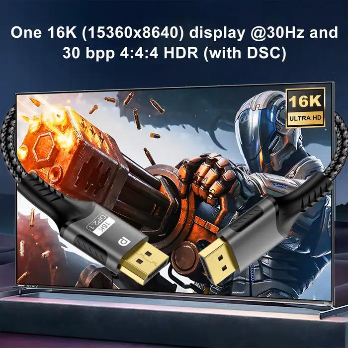 Câble DisplayPort 2.1 pour ordinateur portable 16K 8K@120Hz 4K@240Hz HDR compatible avec Xbox et moniteur de jeu pour connectivité fluide et haute résolution