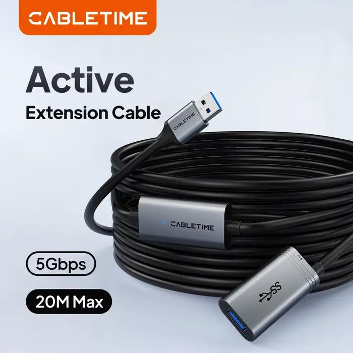 CABLETIME Câble d'extension USB 3.0 actif mâle vers femelle 5m 10m 15m 20m avec amplificateur