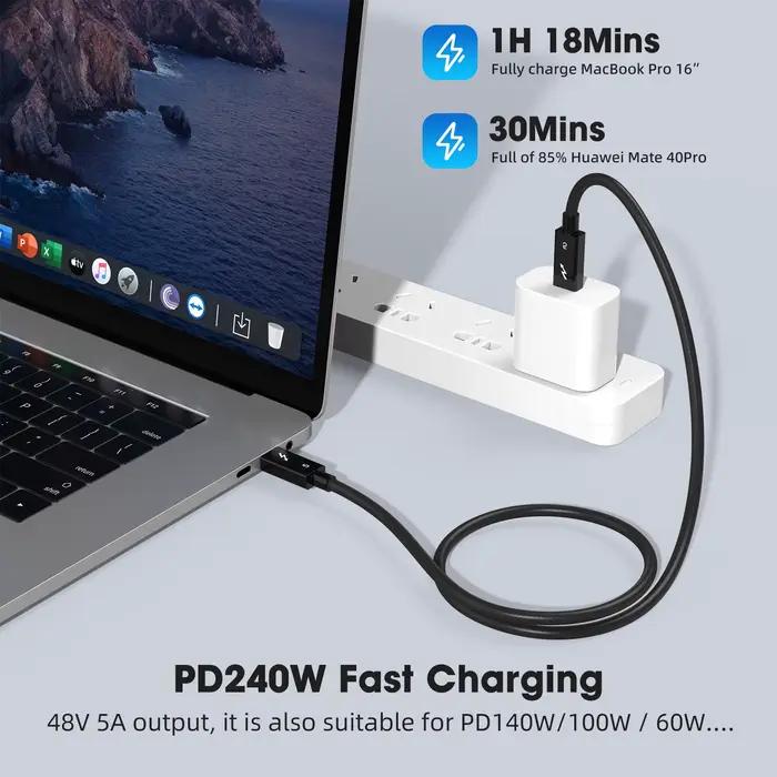 Câble de données complet Thunderbolt 5 0.5M 1M 2M PD 240w 16K 30Hz sortie vidéo 120Gbps USB C vers USB C