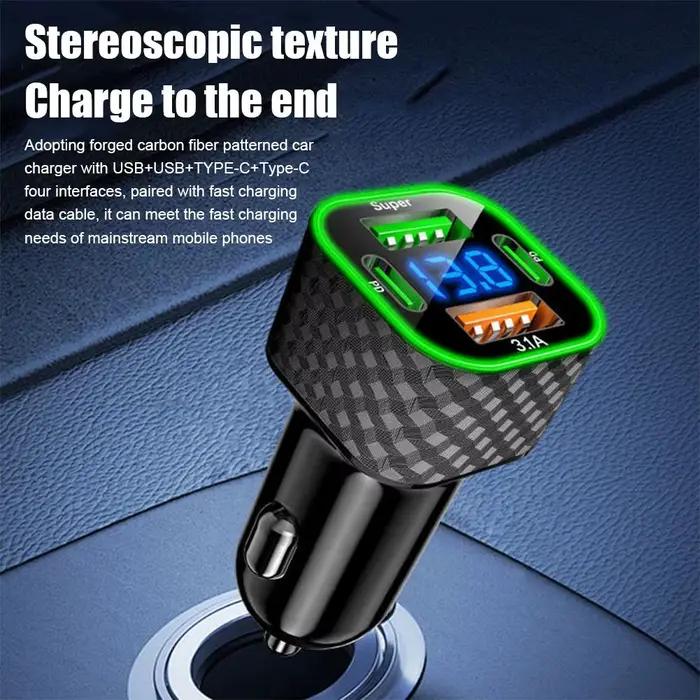 Chargeur de téléphone de voiture USB C 380W double PD avec affichage de tension pour iPhone Oppo modèle moderne et sûr pour conducteurs et passagers