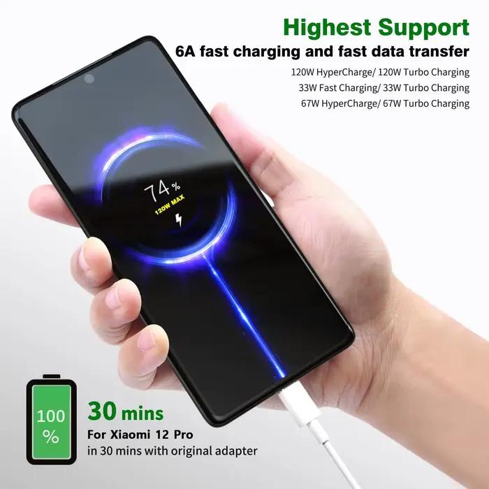 Câble de chargeur Xiaomi Original 120W 90W Usb Type C 6A Turbo Charge Wire pour Mi 17 Pro Max 14 13 Ultra Poco F8 F6 M6