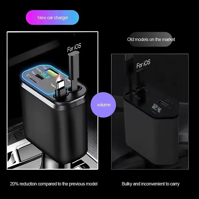KEBIDUMEI – chargeur de voiture rétractable M4, câble de charge rapide 5 en 1 avec lumière étoile, Port USB PD, adaptateur d'alimentation type-c, chargeurs de téléphone