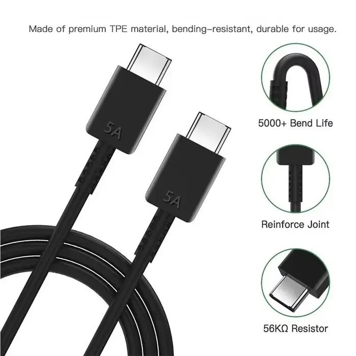 Câble de charge super rapide PD 45W 5A double USB-C pour Samsung S23 S24 S25 Plus Note 20 Ultra A53 A54 A55 Type-C