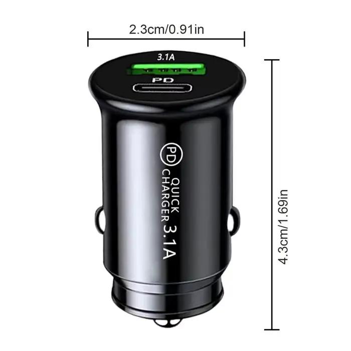 Adaptateur de chargeur de voiture USB A + C Type C