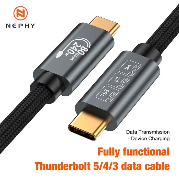 Câble Thunderbolt 5 Type C 80 Gbps USB4 Gen4 pour charge rapide et transmission de données rapides pour ordinateurs, smartphones et autres appareils intelligents occasions spéciales