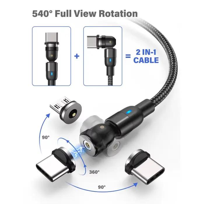 Câble magnétique multifonctionnel AUFU 540 pour iPhone Xiaomi Samsung Huawei charge rapide coudé tressé pour charge sécurisée et pratique