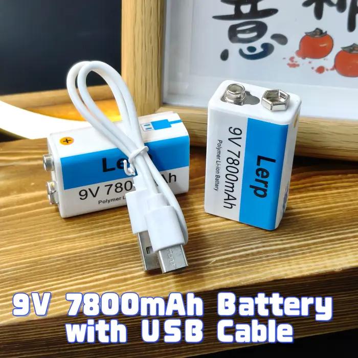 Batterie rechargeable 9V 7800mAh avec câble de charge USB