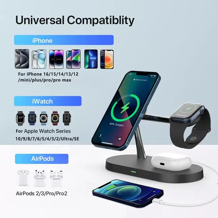 Support de chargeur sans fil 3 en 1 pour iPhone 12/13/14/15/16/17