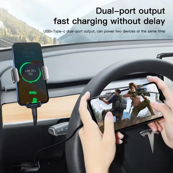 YZ Pour Tesla Model X S 3 Y Highland Juniper OBD Chargeur rapide USB et type C Double Port 48W Kit de conversion Accessoires de voiture