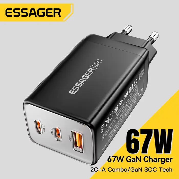 Essager 67W GaN USB-C chargeur PD 3.0 QC 3.0 Charge rapide pour iPhone 16 15 Pro Max Xiaomi Samsung Huawei Mate 70 chargeurs pour ordinateurs portables