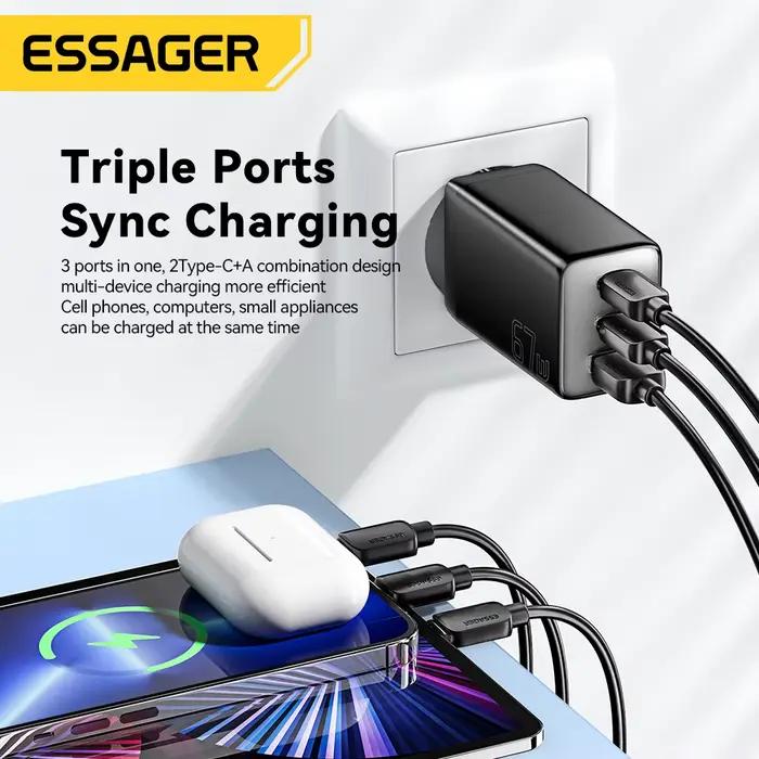 Essager 67W GaN USB-C chargeur PD 3.0 QC 3.0 Charge rapide pour iPhone 16 15 Pro Max Xiaomi Samsung Huawei Mate 70 chargeurs pour ordinateurs portables