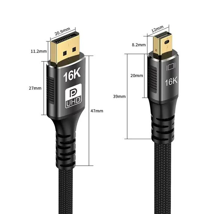 Câble Mini DP vers DP 2.1 16K @ 60Hz 8K @ 120Hz 80Gbps DSC bidirectionnel