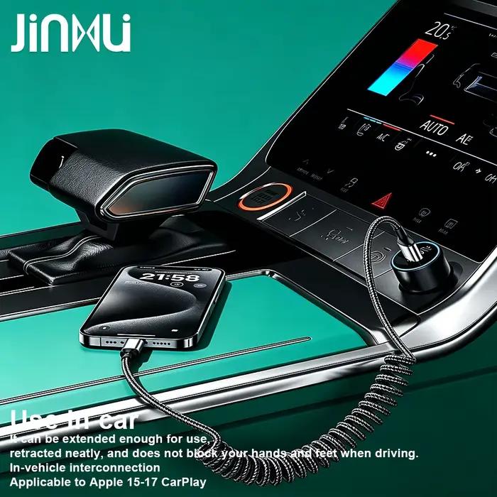 JINMUXI – câble rétractable à ressort pour voiture, câble de données USB vers C/câble de charge rapide pour IPhone1517 Samsung Xiaomi Huawei Redmi OPPO