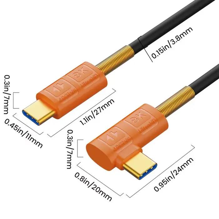 Câble de données USB4 rétractable à double tête type-c mâle, 1m, Thunderbolt pour ordinateur portable, 40Gbps, fil plaqué argent, mousse de fluor de fer