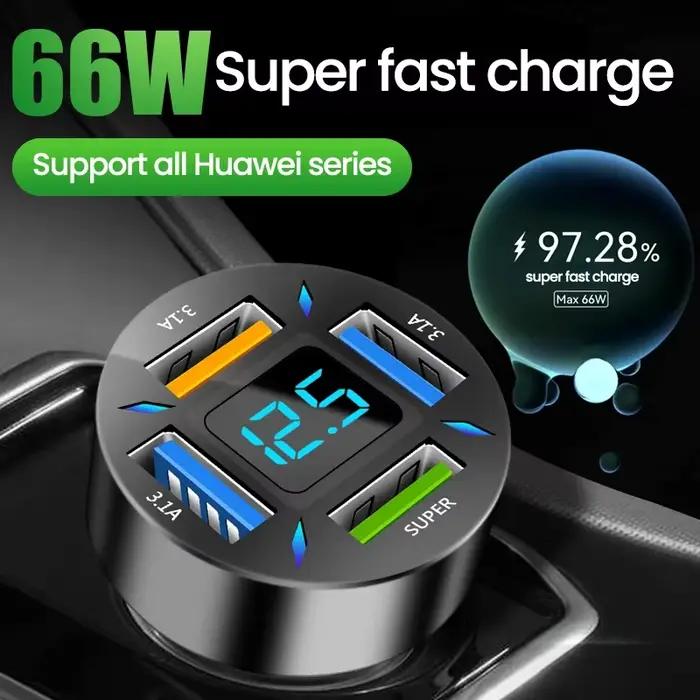 Chargeur de voiture 65W 4 Ports USB pour iPhone Samsung Xiaomi Occasions Spéciales Travail Loisirs