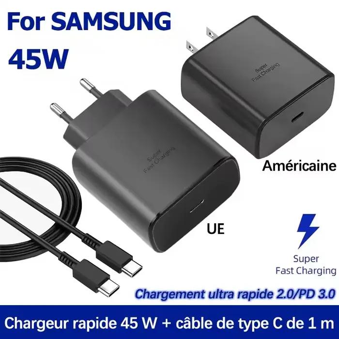 Chargeur USB C 45W à charge rapide pour Samsung, chargeur mural PD Quick Charge 3.0 pour Galaxy Plus, câble USB Type C, chargeur de téléphone portable
