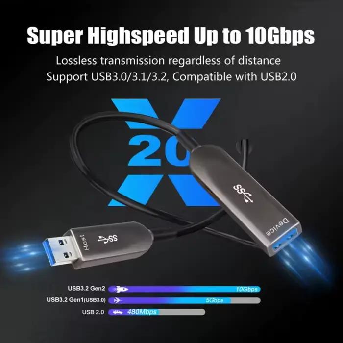 Câble de données à Fiber optique USB3.0 et 3.1 AOC 10Gbps USB3.0 mâle à femelle câble d'extension USB longue longueur 10m 20m 50m