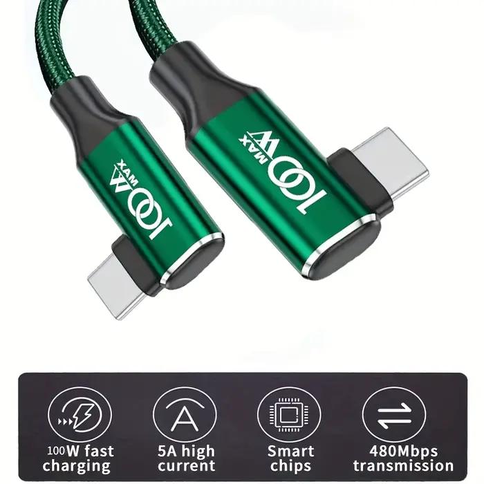 Câble de charge rapide Type-C vers Type-C vert 100W