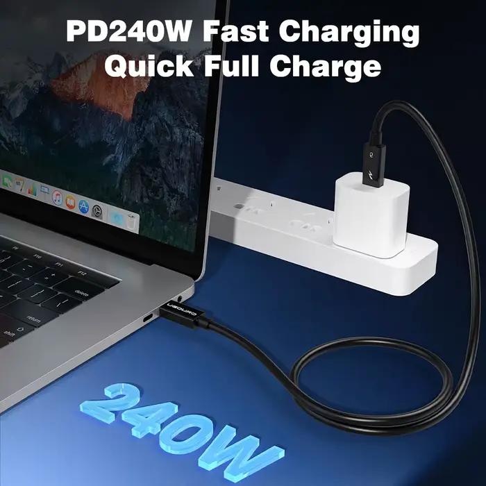 Câble Thunderbolt 5 multifonctionnel coaxial 120 Gbps/80 Gbps Type C vers Type C pour charge rapide et transmission de données rapides compatible PD 240W 16K avec USB4/Thunderbolt 4