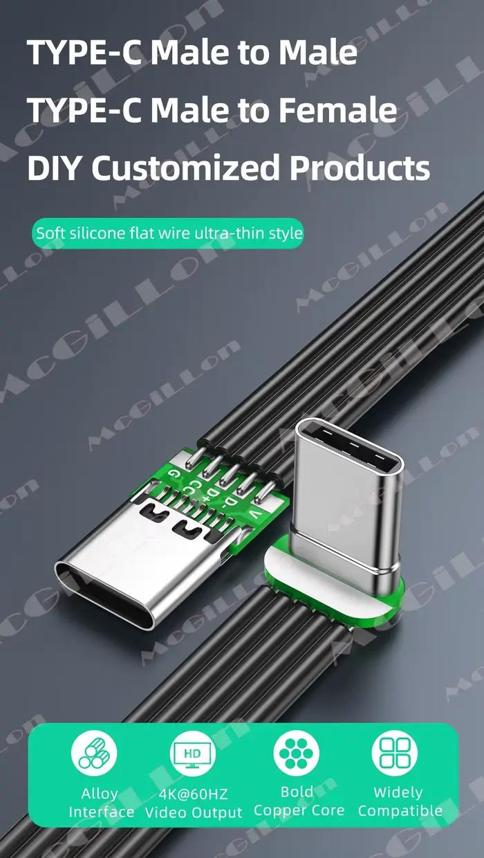 Câble de chargement et synchronisation des données USB-C pour appareils photo, flexible en silicone, charge rapide 60W, transfert de données 480Mbps, angle gauche/droite haut/bas